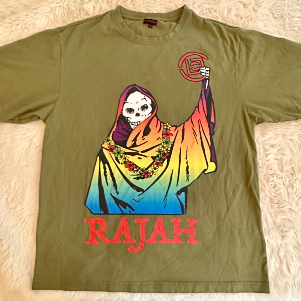 Clot Apparel Short Sleeve T Shirt Size XL Black Skull Grim Reaper Rainbow